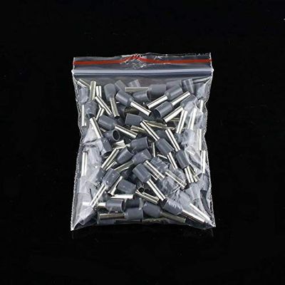 Onvas 100pcs E2508 E2510 E2512 E2518 Insulated Ferrules Terminal Block Cord End Wire Connector 2.5mm2,Crimp Terminator - (Color: gray, Pins: E2508)