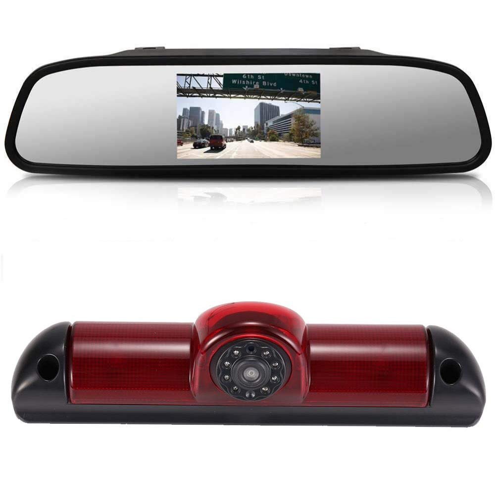 4.3 inch rear view mirror monitor+rear view camera carrierFiat Ducato X250 X290 bus box/Peugeot Boxter/Citroen Jumper/Dodge for all cars HD car rear view mirror 3rd rear view camera in brake light