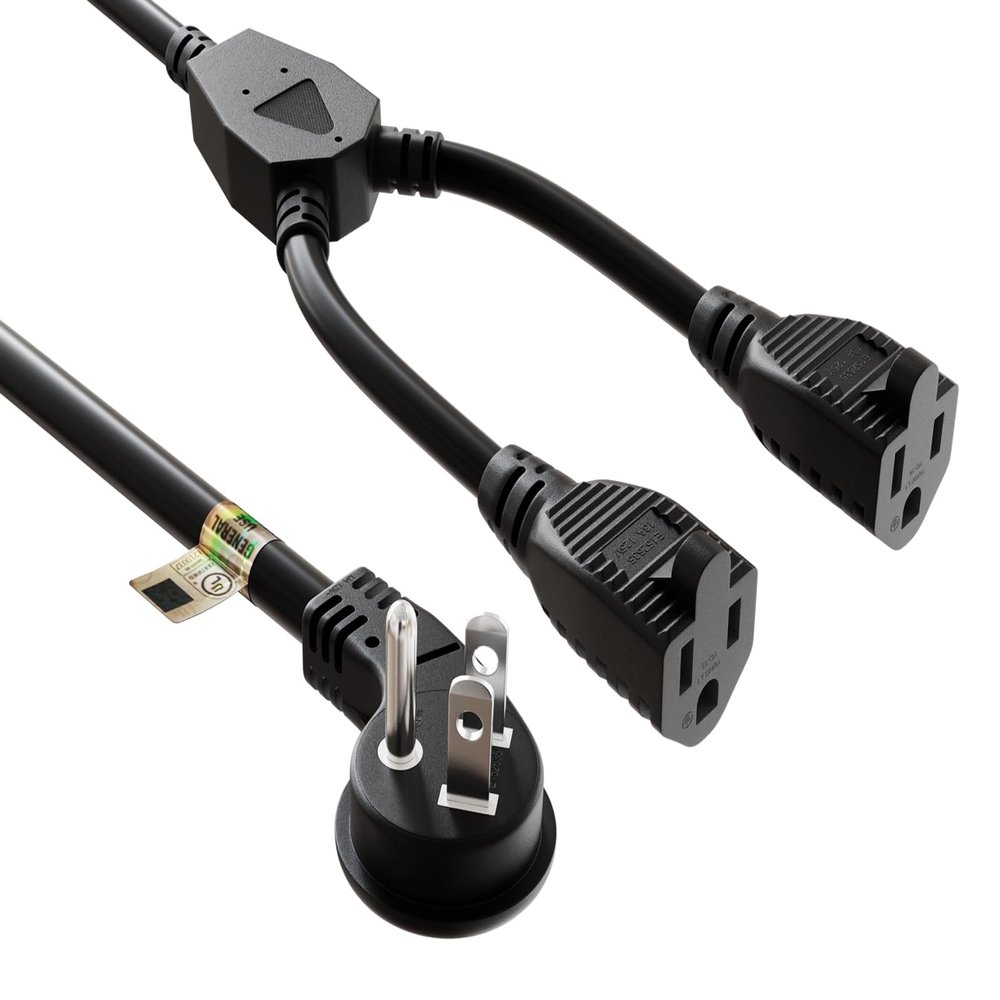 Cable Leader Ultra Low Profile Power Extension Cord Splitter Cable, 2 NEMA 5-15R to 1 NEMA 5-15P (16 AWG, 14 inches)