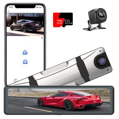 12" 4K Mirror Dash Cam Rear View Mirror Camera, Full HD Car Camera - Dash Cam Front and Rear for Cars & Trucks with Night Vision, Parking Assistance, G-Sensor, Included 128G Card & GPS