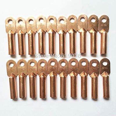 Davitu 20Pcs 50mm2 Cable Lug Terminal Connector Copper Tone for 10.5mm Dia Bolt DT-50