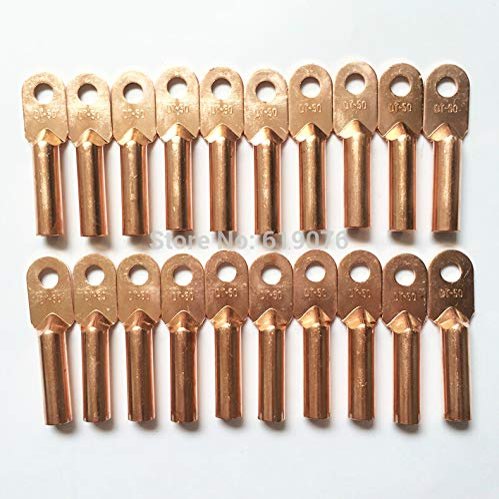 Davitu 20Pcs 50mm2 Cable Lug Terminal Connector Copper Tone for 10.5mm Dia Bolt DT-50