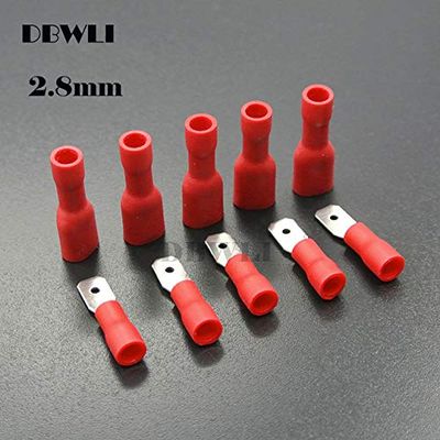 Davitu 100pcs 50pairs 2.8mm 4.8mm 6.3mm Female Male Electrical Wiring Connector Insulated Crimp Terminal Spade FDFD2-250 MDD2-250 - (Color: 2.8mm Red 50pairs)