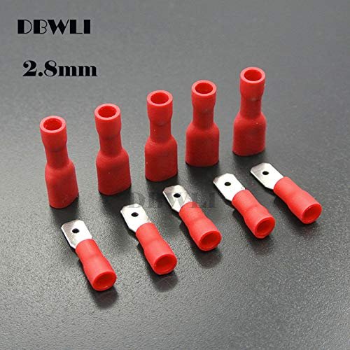 Davitu 100pcs 50pairs 2.8mm 4.8mm 6.3mm Female Male Electrical Wiring Connector Insulated Crimp Terminal Spade FDFD2-250 MDD2-250 - (Color: 2.8mm Red 50pairs)