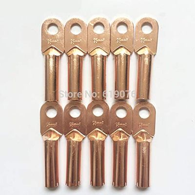 Davitu 10Pcs 95mm2 Cable Lug Terminal Connector Copper Tone for 12.5mm Dia Bolt DT-95