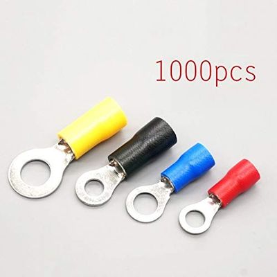 Davitu 1000PCS Pre-insulated O-type Copper Round Hole End Nose Line Ear Belt Sheath Cold Pressed Terminals - (Color: YELLOW, Pins: RV1.25-3.2)