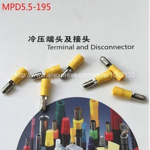 Davitu 100 X Yellow MPD5.5-195 Male Female Bullet Connector Terminals Wiring For 12-10AWG 4-6mm