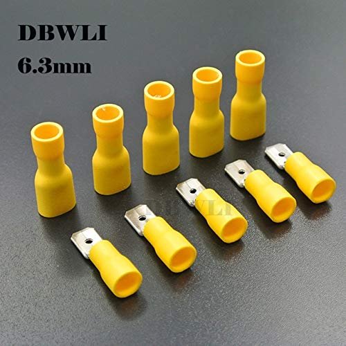 Davitu 100pcs 50pairs 2.8mm 4.8mm 6.3mm Female Male Electrical Wiring Connector Insulated Crimp Terminal Spade FDFD2-250 MDD2-250 - (Color: 6.3mm Yellow 50pairs)