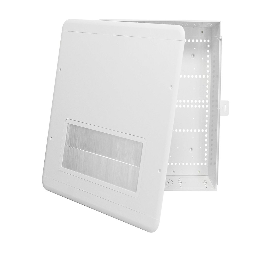 DataComm Electronics 15-Inch ABS Plastic Enclosure Box with Brush Cover, Recessed Media Box For Seamless Home, Office Connectivity Solutions, In-Wall Box, Hides TV Outlet & Cables
