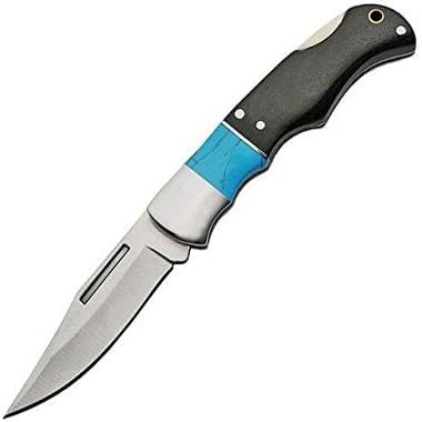 SZCO 3.5" Folding Pocket Knife for Men with Lockback Black Wood & Faux Turquoise Handle Small Folding Pocket Knife with Lock Back and Sharp Stainless Steel Blade for Camping, Hunting, Fishing & EDC