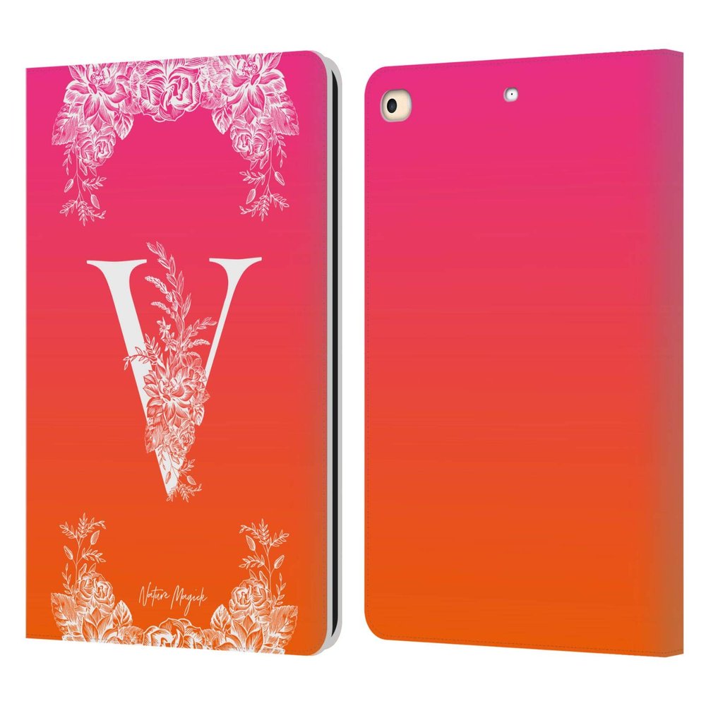 Head Case Designs Officially Licensed Nature Magick Letter V White Floral Monogram 2 Leather Wallet Case Compatible with Apple iPad 9.7 2017 / iPad 9.7 2018
