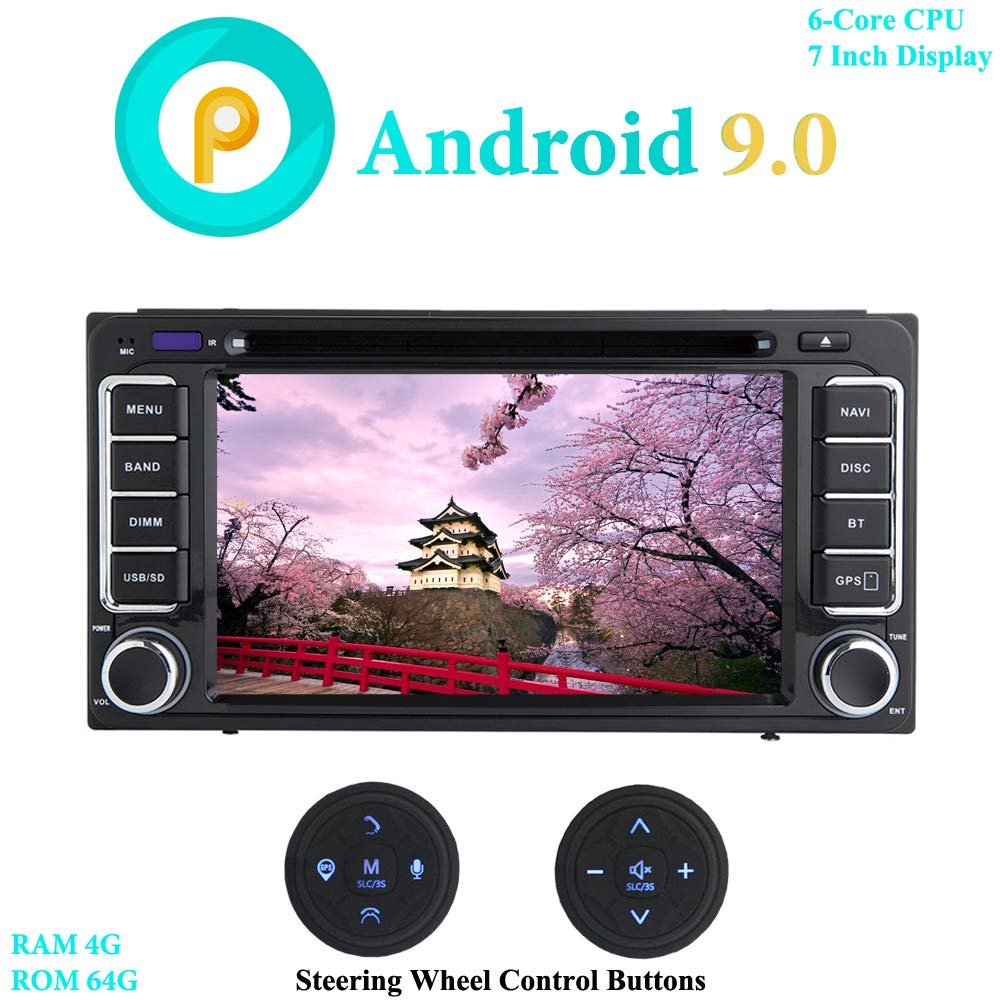 XISEDO 7" Android 9.0 Car Stereo in-Dash Car Radio 6-Core RAM 4G ROM 64G Head Unit with DVD Player for Toyota RAV4/ Corolla/Vitz/Echo/Vios/Camry/Hilux (with Steering Wheel Control Buttons)