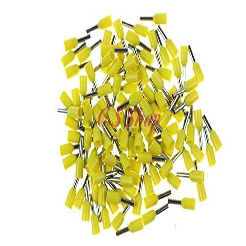 Onvas 100PCS 12 AWG Long Tube Insulated End Terminal Wire Copper Crimp Connector E4018 - (Color: yellow)