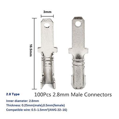 Davitu 100Pcs/Set 4.8/6.3mm Female Crimp Terminal Connector Gold Brass/Silver Car Speaker Electric Wire Connectors Set - (Color: 2.8mm Silver)
