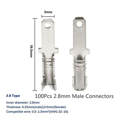 Davitu 100Pcs/Set 4.8/6.3mm Female Crimp Terminal Connector Gold Brass/Silver Car Speaker Electric Wire Connectors Set - (Color: 2.8mm Silver)
