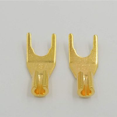 Davitu 4pcs brass GOLD Plated Solderless Speaker Banana Spade Plug