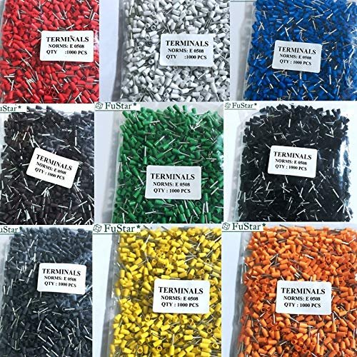 Davitu 1000pcs E0508 Tubular Wire Cold Pressure Connector Electrical Terminals Cable Crimps Wire Ferrules For 0.5mm2 22 AWG Wire VE0508 - (Color: YELLOW)