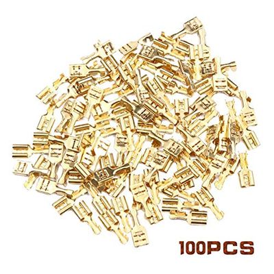 Davitu 100Pcs 2.8mm 4.8mm 6.3mm Gold Brass Car Speaker Electric Wire Connectors Set Female Crimp Terminal Connector Set - (Color: 6.3mm)