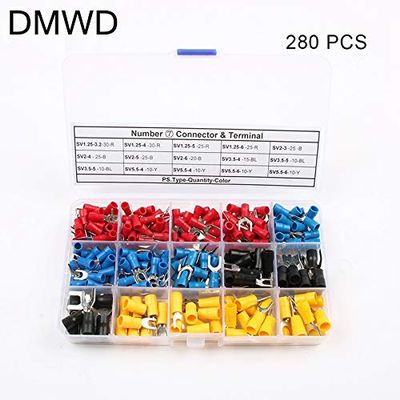 Davitu 280Pcs/Set SV Furcate Fork Spade Wire Crimp pressed terminals Cable Wire Connector SV Black Red Blue Yellow 22-10 AWG