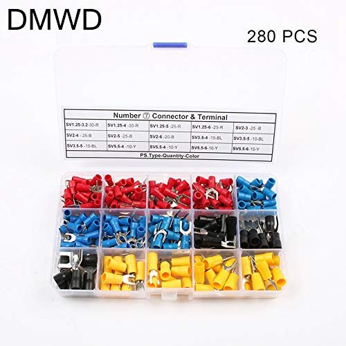 Davitu 280Pcs/Set SV Furcate Fork Spade Wire Crimp pressed terminals Cable Wire Connector SV Black Red Blue Yellow 22-10 AWG