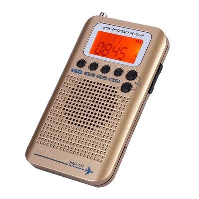 Portable Aircraft Band Radio Receiver Scanner, Full Band, Digital LCD Display, Retractable Antenna, 4 Search Modes, Gold