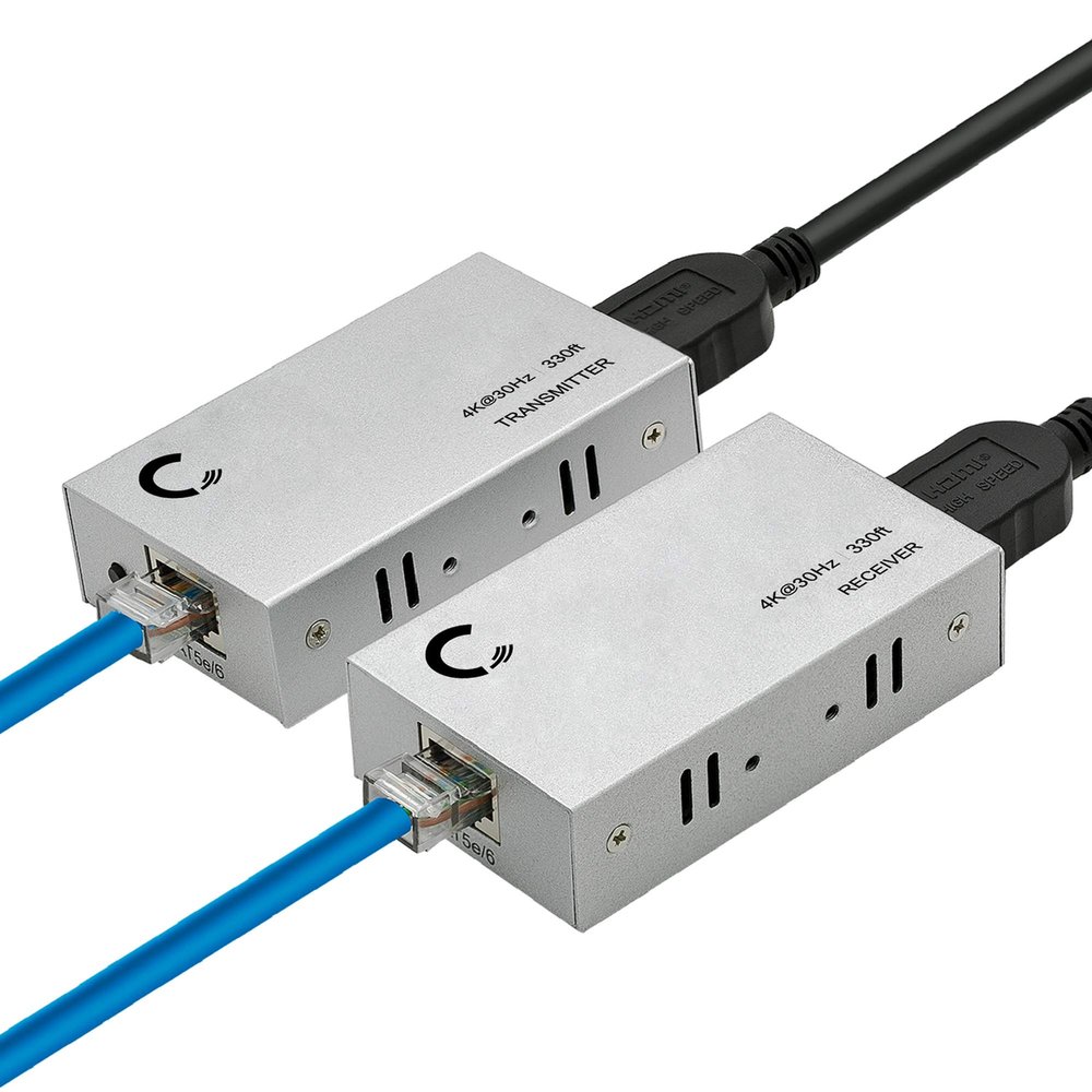 Expert Connect ET4K100M 4K@30Hz HDMI 1.4 Extender Over Cat5e/Cat6/Cat7 330 ft (100 m), HDCP 1.4, with Loop-Out, IR Pass-Through & Surge Protection