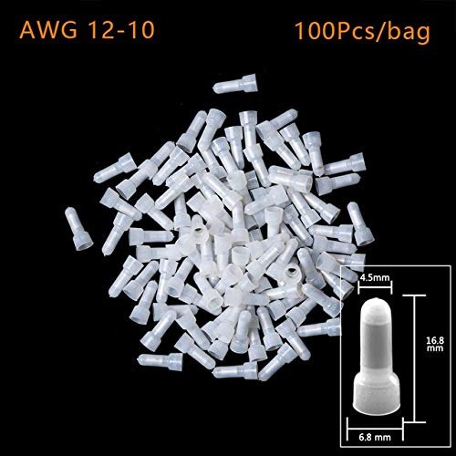 Davitu 100pcs/pack Closed End Crimp Caps Electrical Wire Cable Terminals Connectors Cap Nipple AWG 12-10/16-14/22-16 - (Color: AWG 12-10)