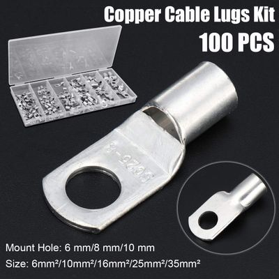 Davitu 100 Pcs Copper Cable Lugs Kit SC6-6 ~SC35-10 Electrical Terminal Block Wire Connectors