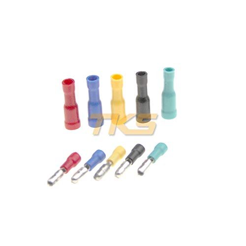 Davitu Female and Male Insulated Electric Connector Crimp Bullet terminal for 22-16 16-14 AWG, Audio Wiring each 25Pairs total 100PCS - (Color: Blue)