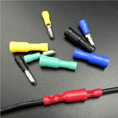 Davitu 100pcs Female +100pcs Male Insulated Electric Connector Crimp Bullet terminal for 22~16 AWG Audio Wiring - (Color: Mixed Colors)