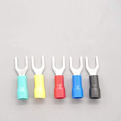 Davitu 100PCS SV5.5-5 Insulated Spade Terminals Fork Type Electrical Wiring Connectors for 12-10 A.W.G - (Color: Black)