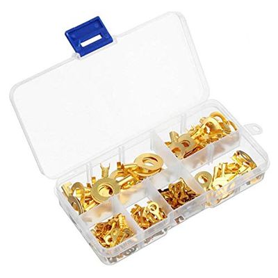Davitu 150pcs/set Assorted Cable Lugs Brass Ring Cable Lugs Ring Eyes Copper Crimp Cable Connector WireTerminals M3 M4 M5 M6 M8 M10 Kit
