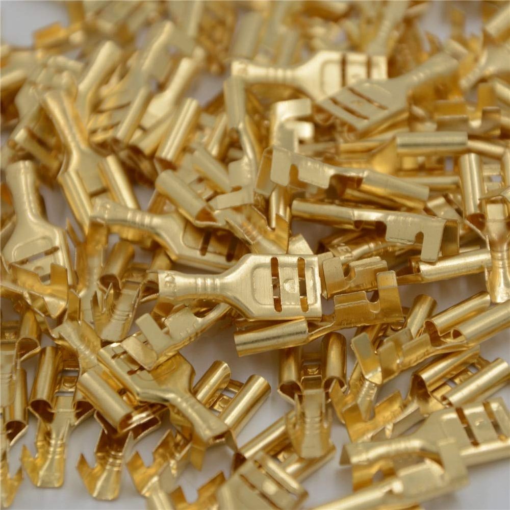 Davitu 100pcs/lot Female Crimp Terminal Connector Gold Brass Car Speaker Electric Wire Connectors Set - (Color: 6.3mm)