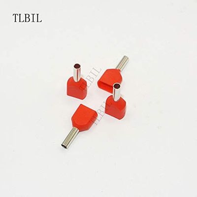 Davitu 1000Pcs TE4012 2x4.0mm2 Bootlace cooper Ferrules kit set Wire Copper Crimp Connector Insulated Cord Twin Pin End Terminal - (Color: Red)
