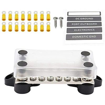 Onvas 100A BusBar 4 M6 Studs 12 M4 Screws Terminal Kit w/ 16 Adhesive Heat-Shrink Terminals Cover - (Color: Picture)