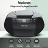 Craig Portable Top-Loading CD Boombox with AM/FM Stereo Radio and Cassette Player/Recorder in Black | Cassette Player/Recorder | LED Display (Black) view 2