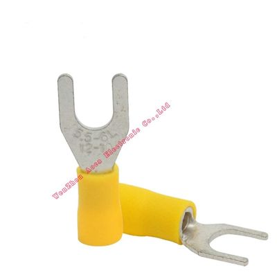 Davitu 1000pcs SV Crimp Terminal Spade fork connector kit Wire Copper Crimp Connector Insulated Cord Pin End Terminal AWG 12~10 Yellow - (Color: YELLOW, Pins: SV 5.5-6 L)
