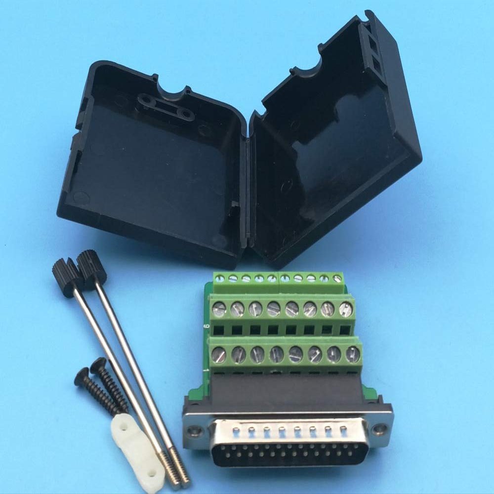 Davitu 10Pcs DB25 Male 25Pin D-Sub Connector Solderless Terminal Board Plastic Cover Screw