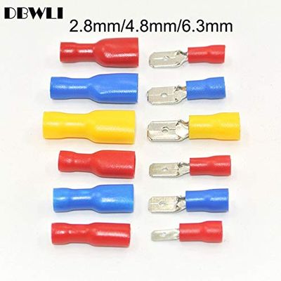 Davitu 100pcs 50pairs 2.8mm 4.8mm 6.3mm Female Male Electrical Wiring Connector Insulated Crimp Terminal Spade FDFD2-250 MDD2-250 - (Color: each color10pairs)