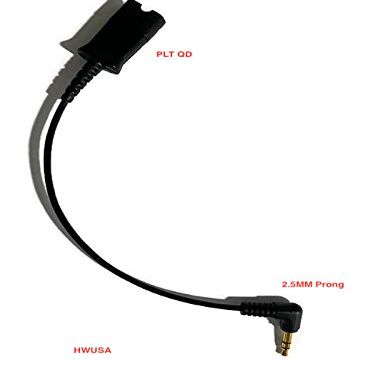 2.5MM PLT QD Headset Bottom Cord - Short Cord - for Compatible PLT QD Headsets to Connect to Telephone with 2.5MM Headset Port
