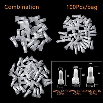Davitu 100pcs/pack Closed End Crimp Caps Electrical Wire Cable Terminals Connectors Cap Nipple AWG 12-10/16-14/22-16 - (Color: Combination)