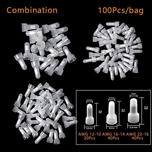 Davitu 100pcs/pack Closed End Crimp Caps Electrical Wire Cable Terminals Connectors Cap Nipple AWG 12-10/16-14/22-16 - (Color: Combination)