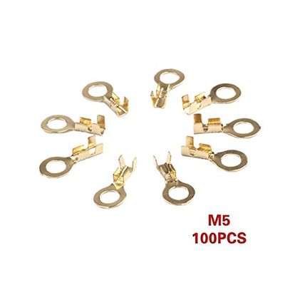 Davitu 100PCS/set Non-insulated M3 M4 M5 M6 Ring Cable Lugs Terminals Assorted Naked Connector Wire Cable Connectors Brass Terminals - (Color: M5 5.2mm)