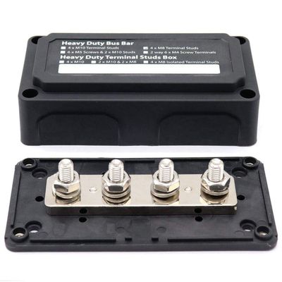 Davitu DC 48V 300A 4 Terminal Studs Busbar Power Distribution Block for Car Boat (Black) - (Color: Black)