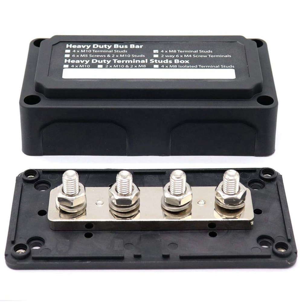 Davitu DC 48V 300A 4 Terminal Studs Busbar Power Distribution Block for Car Boat (Black) - (Color: Black)