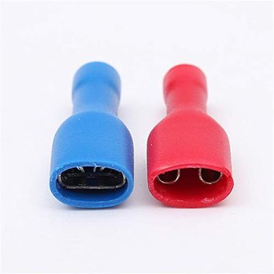 Davitu 50Pcs Red And Blue 6.3mm Female Spade Crimp Terminal Connector Insulated For 0.5-2.5mm Electrical Wire Cable Connection