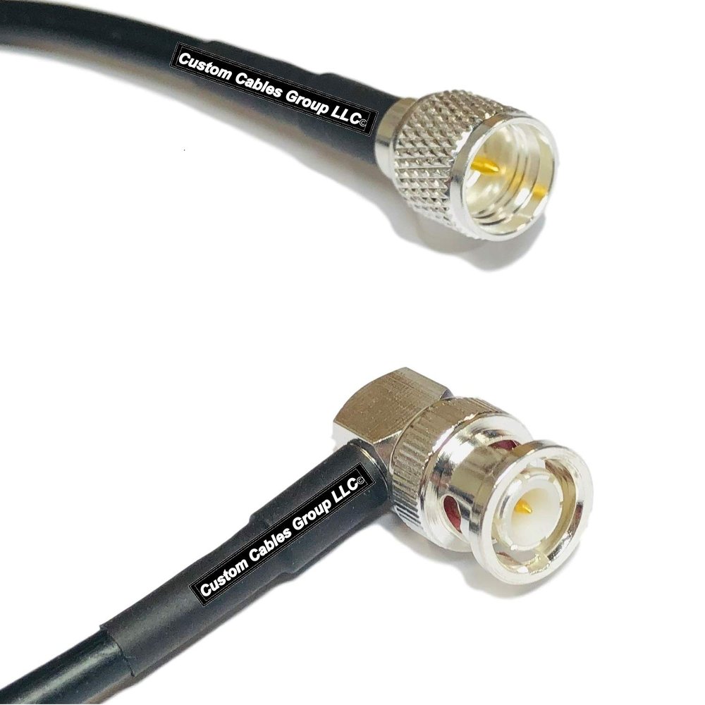 1 Foot RG58 Silver Plated Mini UHF Male to BNC Male Angle RF Coaxial Cable