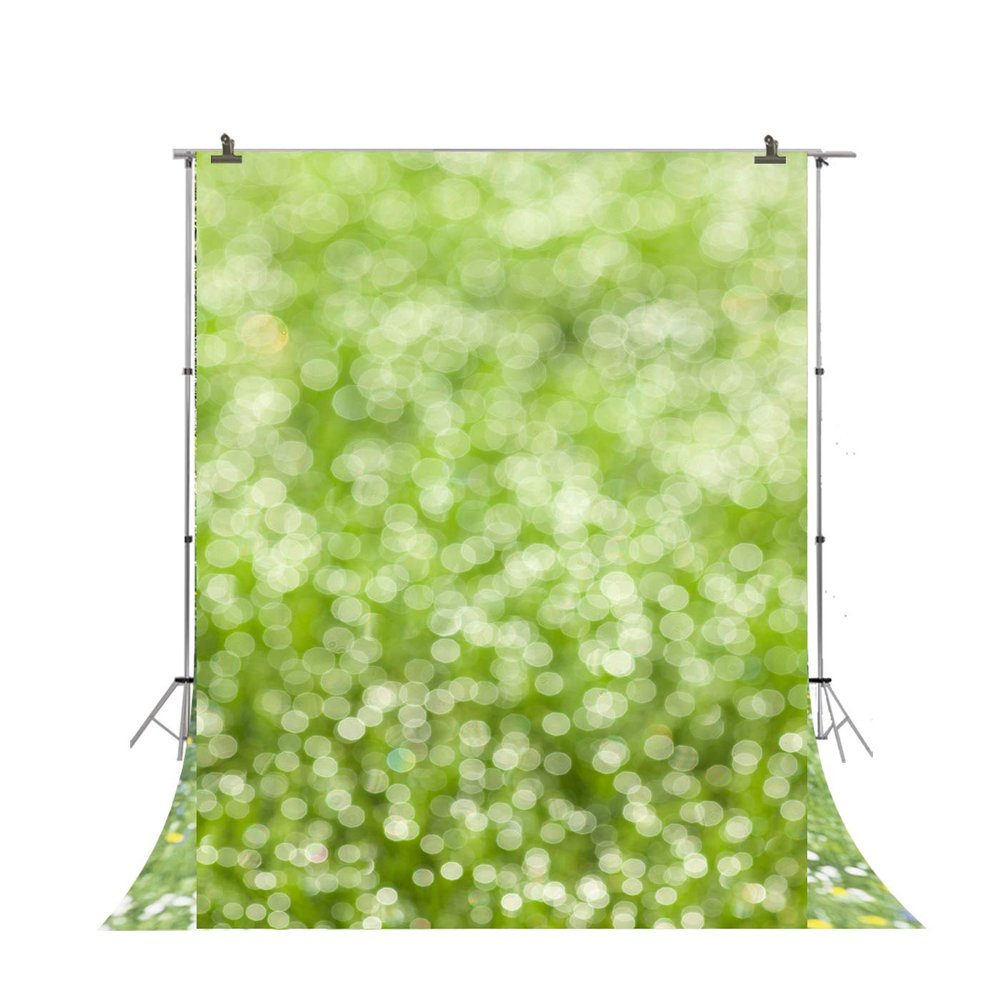5'x7' Sunshine Glitter Bokeh Photo Backdrop Spring Green Newborn Kids Vinyl Photography Background FD-4674