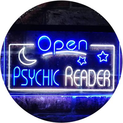 ADVPRO Psychic Reader Open Moon Star Room Dcor Dual Color LED Neon Sign White & Blue 16" x 12" st6s43-i3204-wb
