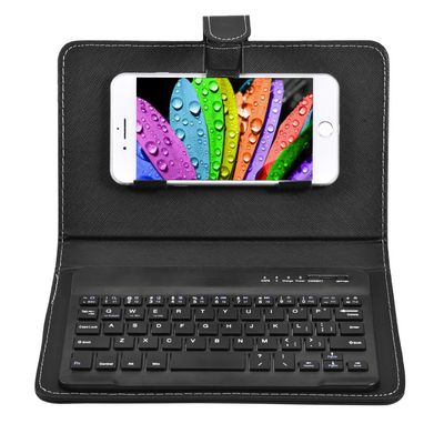 Diyeeni Bluetooth Keyboard with Portfolio Flip Leather Holster Case Cover for 4.5''6.8'' iOS, Android and Smart Phones Removable Keyboard PU Folding Leather Folio Keyboard Case
